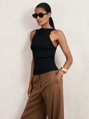 Reiss | Low-Back Rib-Knit Vest in Black