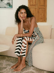 Reiss | Chevron-Stripe Ruched Midi Dress in Black/Brown