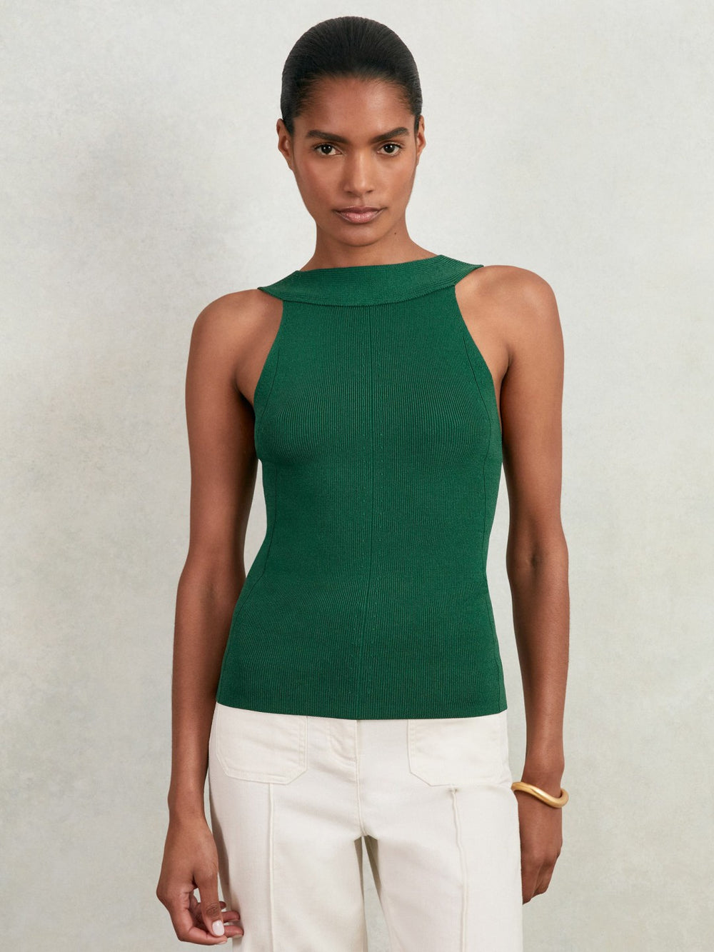 Reiss | Low-Back Rib-Knit Vest in Green