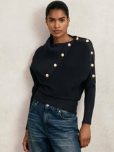 Reiss | Rib-Knit Button Shawl Jumper in Navy