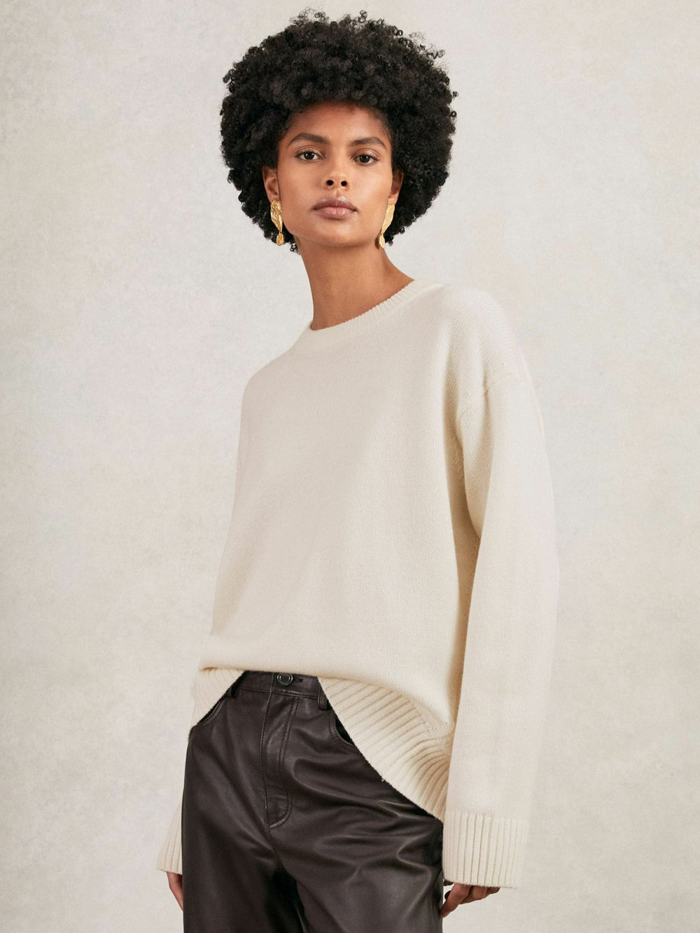 Reiss | Wool-Cashmere Crew-Neck Jumper in Cream