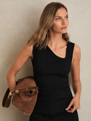 Reiss | Stretch-Cotton Ribbed Asymmetric Vest in Black