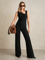 Reiss | Stretch-Cotton Ribbed Asymmetric Vest in Black