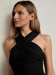 Reiss | Cross Neck Textured Top in Black
