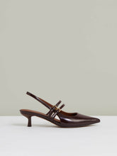 Reiss | Leather Slingback Buckle Court Shoes in Oxblood