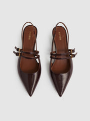 Reiss | Leather Slingback Buckle Court Shoes in Oxblood