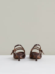 Reiss | Leather Slingback Buckle Court Shoes in Oxblood