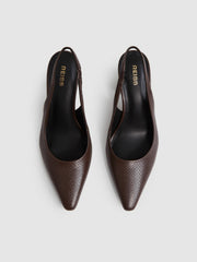 Reiss | Leather Slingback Court Shoes in Chocolate
