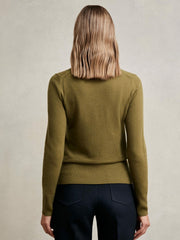 Reiss | Wool-Blend Open-Stitch Jumper with Cashmere in Khaki Green