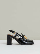 Reiss | Patent Leather Slingback Heeled Loafers in Black