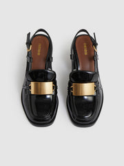 Reiss | Patent Leather Slingback Heeled Loafers in Black