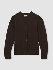 Reiss | Wool-Blend Fitted Cardigan With Cashmere in Chocolate
