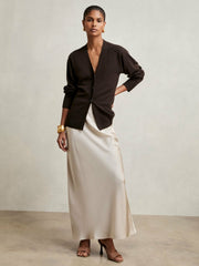 Reiss | Wool-Blend Fitted Cardigan With Cashmere in Chocolate