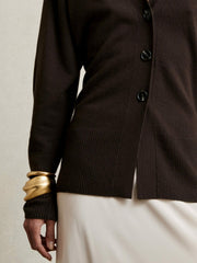 Reiss | Wool-Blend Fitted Cardigan With Cashmere in Chocolate