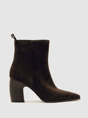 Reiss | Suede Block-Heel Ankle Boots in Chocolate