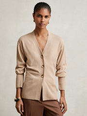 Reiss | Wool-Blend Fitted Cardigan With Cashmere in Neutral