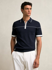 Reiss | Half Zip Tipped Polo Shirt in Navy/White