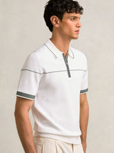 Reiss | Half Zip Tipped Polo Shirt in White/Green
