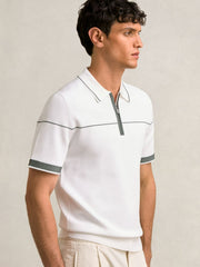 Reiss | Half Zip Tipped Polo Shirt in White/Green