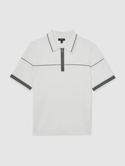 Reiss | Half Zip Tipped Polo Shirt in White/Green