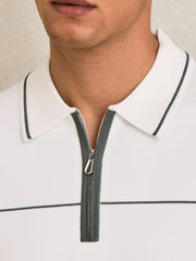 Reiss | Half Zip Tipped Polo Shirt in White/Green