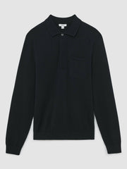 Reiss | Cotton Concealed Placket Polo Shirt in Navy