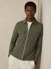 Reiss | Technical Zip-Through Overshirt in Green