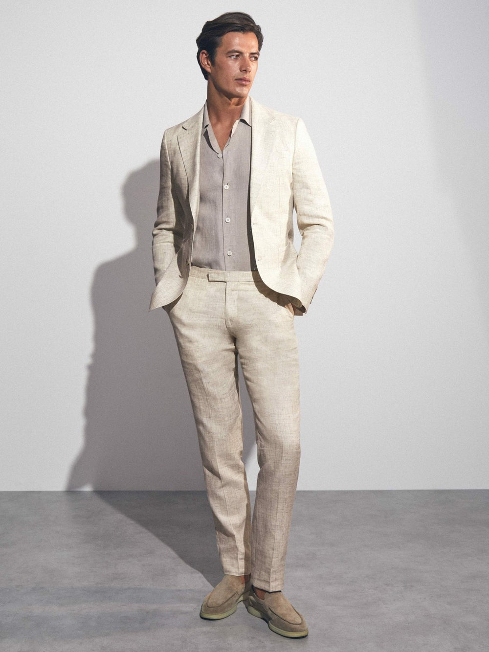 Reiss | Linen-Cotton Slim-Fit Suit Trousers in Stone