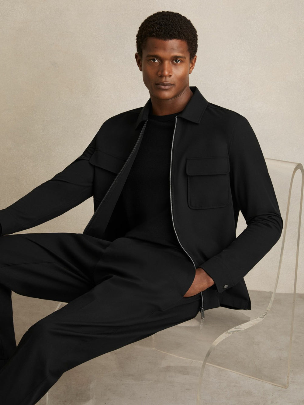 Reiss | Technical Zip-Through Overshirt in Black