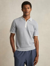 Reiss | Micro-Cable Half-Zip Polo Shirt in Soft Blue