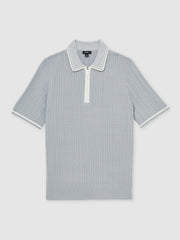 Reiss | Micro-Cable Half-Zip Polo Shirt in Soft Blue