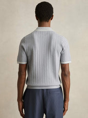 Reiss | Micro-Cable Half-Zip Polo Shirt in Soft Blue