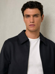 Reiss | Lyocell-Cotton Zip-Through Twill Jacket in Navy