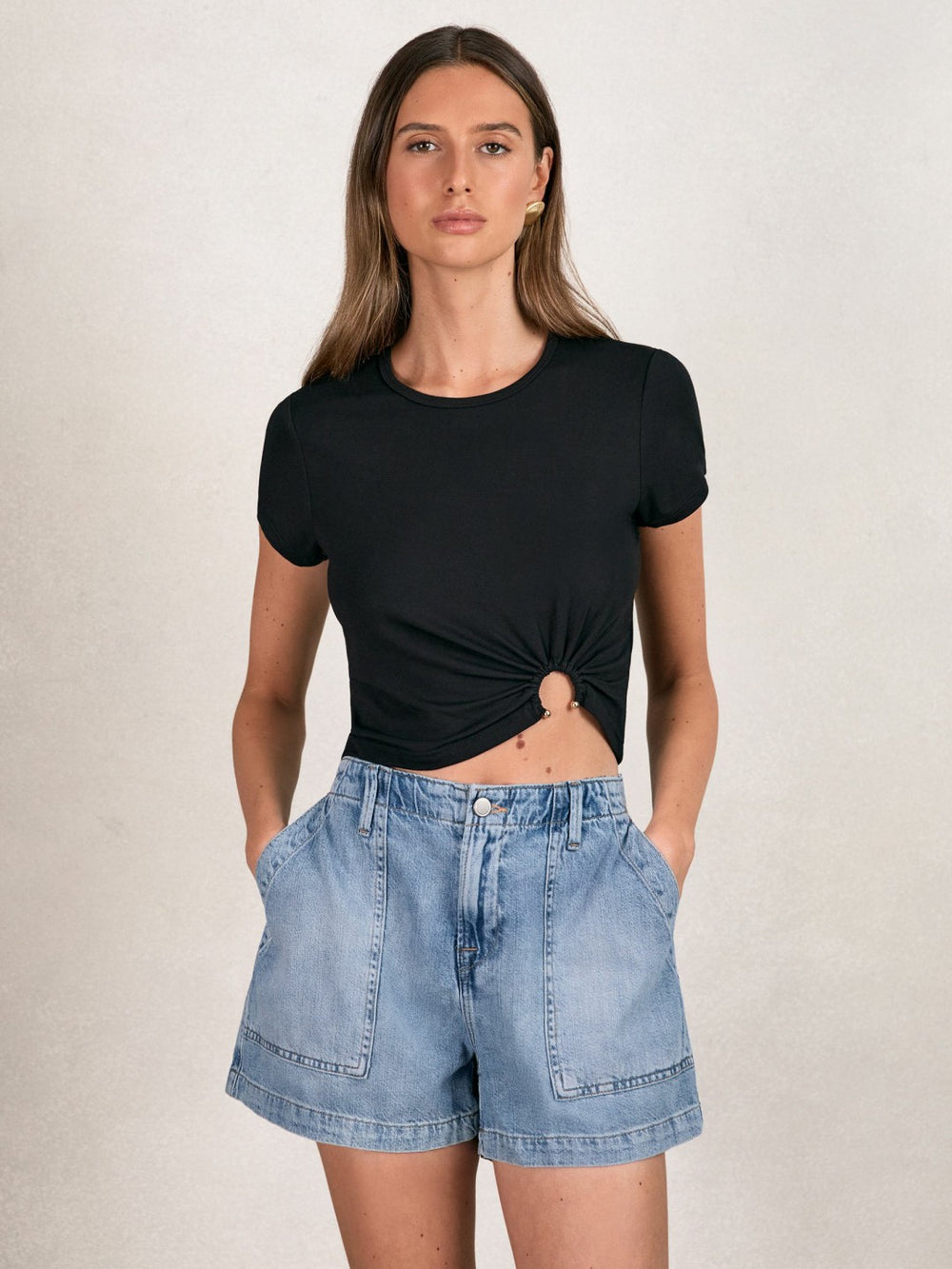 Reiss | Good American Denim Shorts With Linen in Indigo Blue