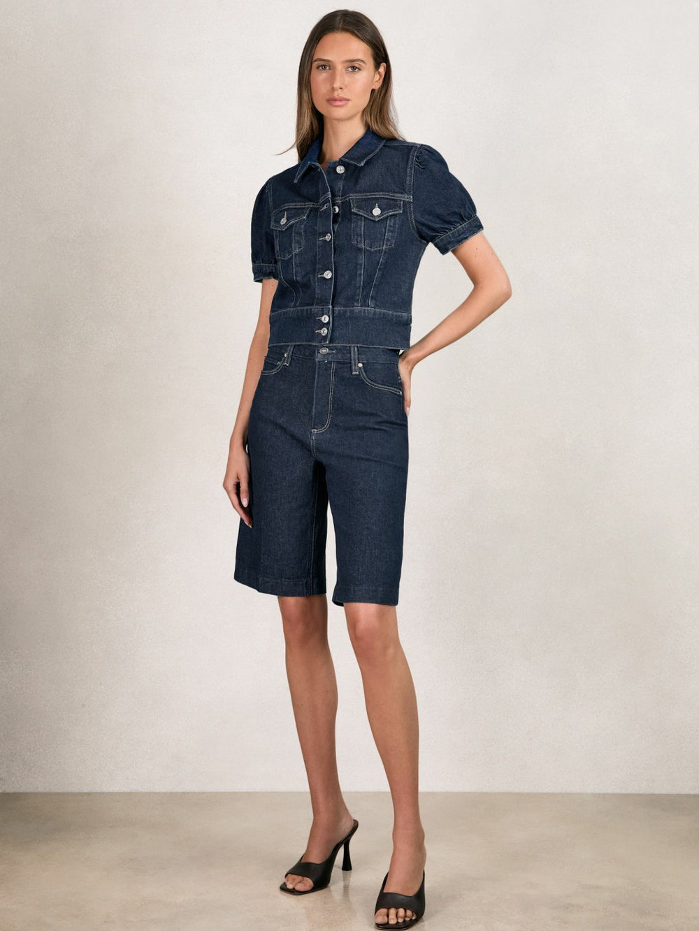 Reiss | Paige Denim Bermuda Shorts in Navy