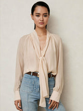 Reiss | Silk Blend Chiffon Tie-Neck Blouse in Pale Pink