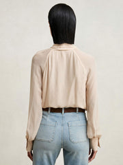 Reiss | Silk Blend Chiffon Tie-Neck Blouse in Pale Pink