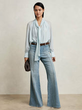 Reiss | Silk Blend Chiffon Tie-Neck Blouse in Pale Blue