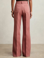 Reiss | Twill Patch-Pocket Flared Trousers in Pink
