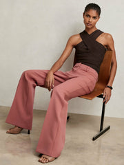 Reiss | Petite Twill Patch-Pocket Flared Trousers in Pink