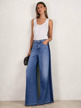 Reiss | Paige Side Stripe Wide Leg Jeans in Navy/Blue Stripe