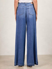 Reiss | Paige Side Stripe Wide Leg Jeans in Navy/Blue Stripe