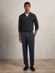Reiss | Wool Waffle-Knit Half-Zip Polo Shirt in Charcoal Grey