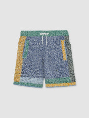 Reiss | | Tom Daley Crochet Panel Shorts in Yellow/Green/Blue Multi