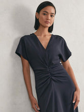 Reiss | Petite Ruched-Front Midi Dress in Navy