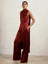Reiss | Satin Cape-Sash Jumpsuit in Dark Red