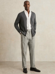 Reiss | Regular Fit Herringbone Trousers With Cotton in Grey