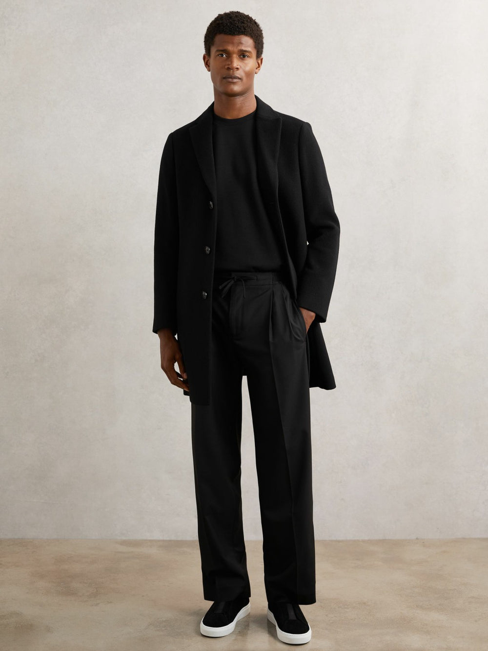 Reiss | Relaxed-Fit Twill Drawstring Trousers in Black