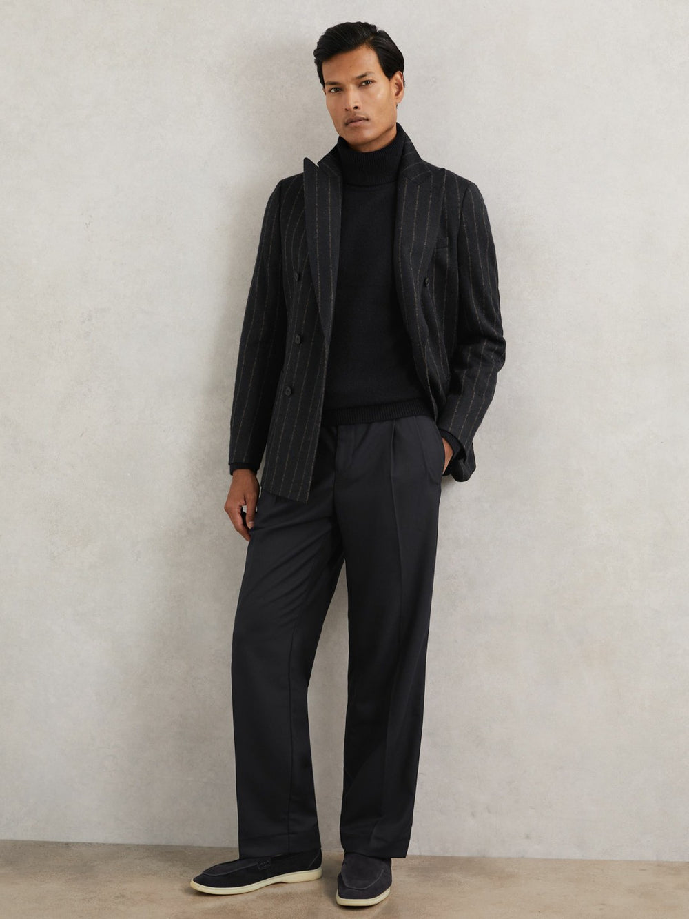 Reiss | Relaxed-Fit Twill Drawstring Trousers in Navy