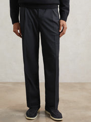 Reiss | Relaxed-Fit Twill Drawstring Trousers in Navy